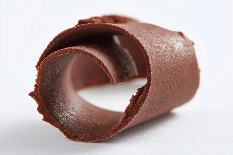 Dark milk chocolate curl shaving isolated on white background