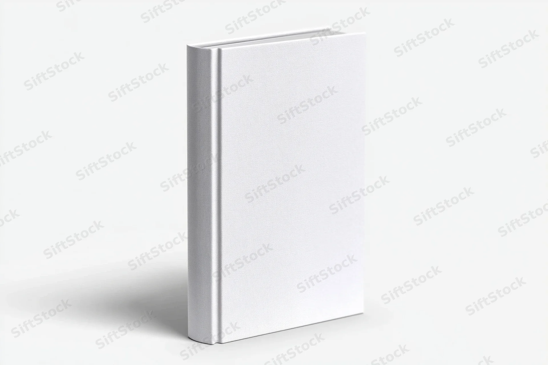 Blank white hardcover book standing upright on a plain white surface