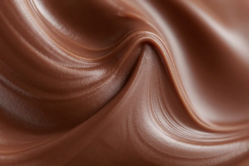 Closeup of melted milk chocolate with swirling glossy surface