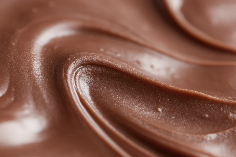 Closeup of melted milk chocolate with smooth swirling texture