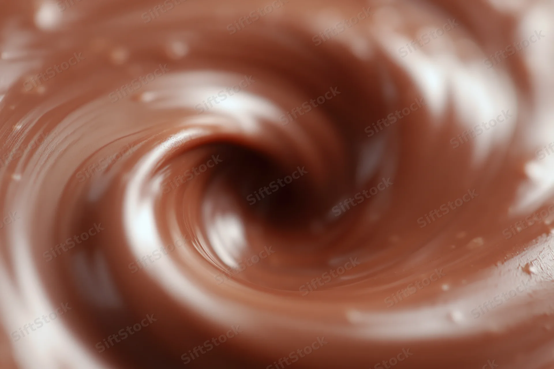 Melted milk chocolate swirling in a slow vortex filling the frame