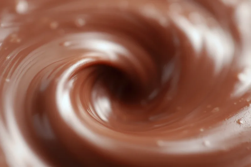Melted milk chocolate swirling in a slow vortex filling the frame