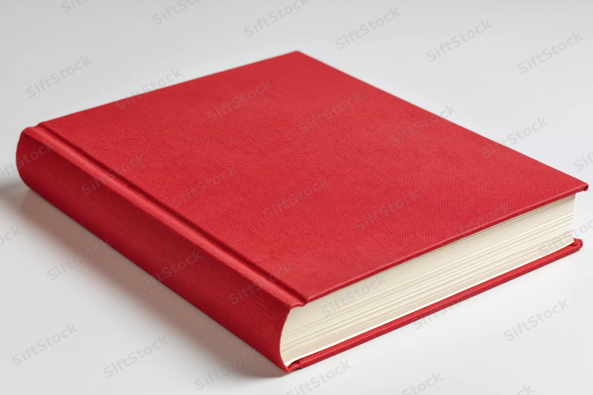 Red hardcover book closed on white surface