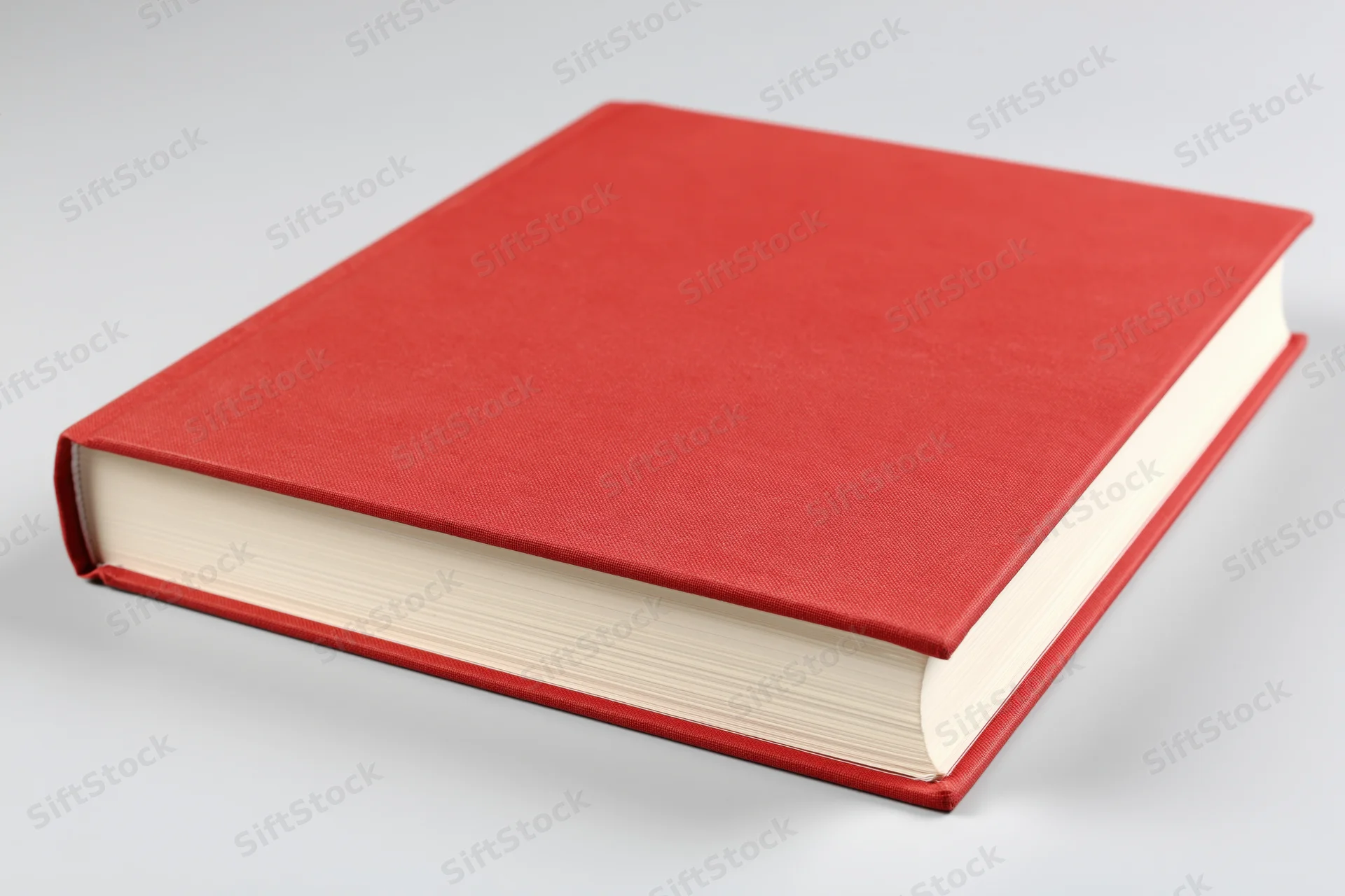 Red hardcover book closed on flat white surface