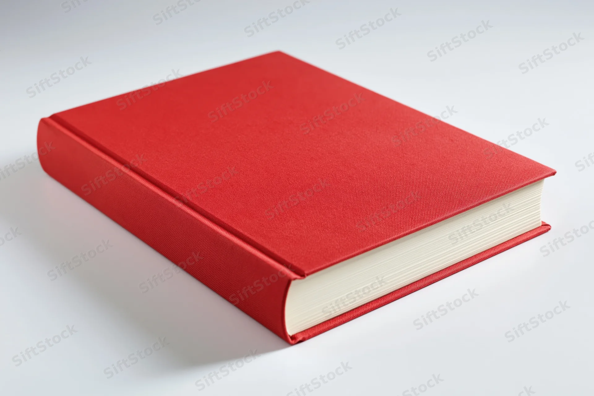 Red hardcover book closed on flat white surface