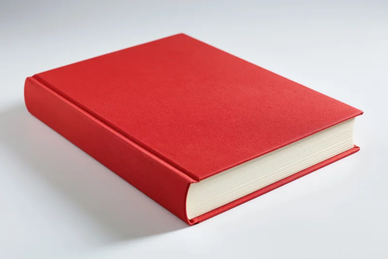 Red hardcover book closed on flat white surface
