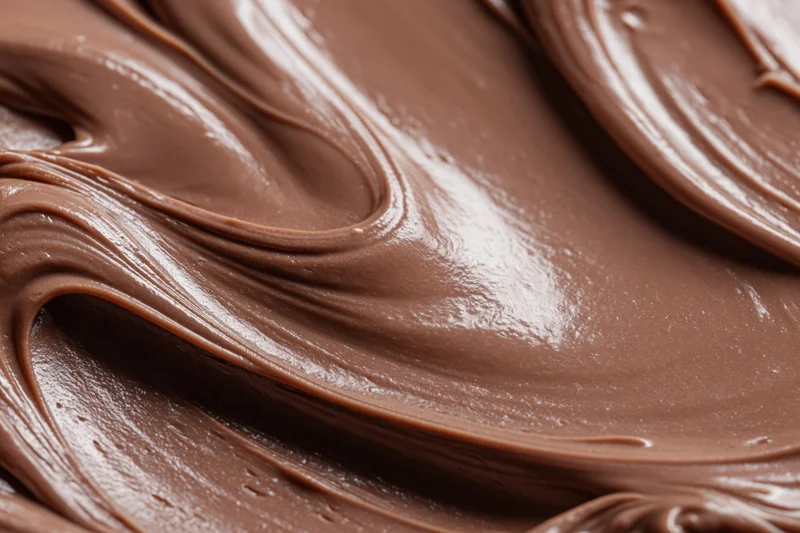 Swirling melted milk chocolate spread across a flat surface