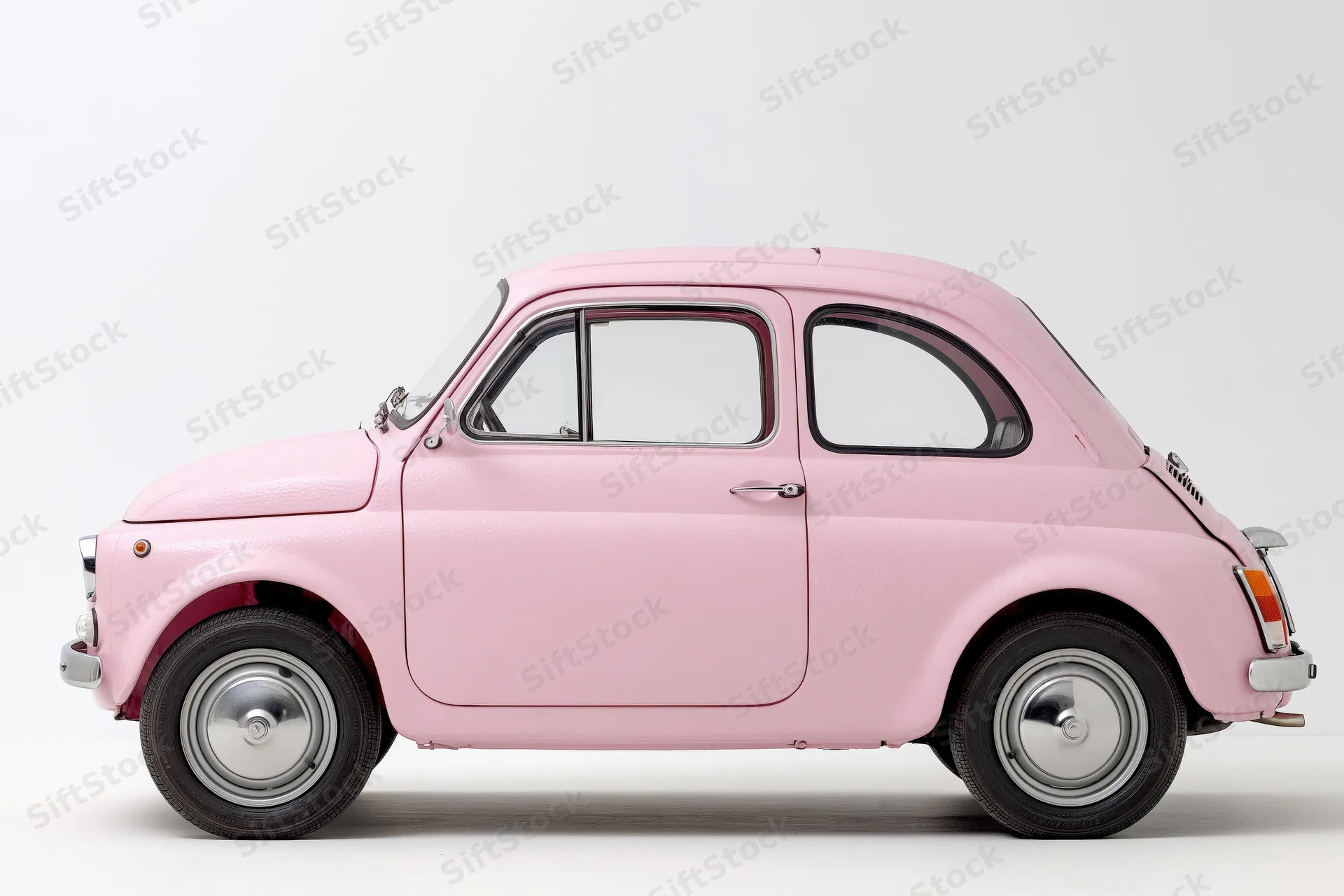 Vintage 1960s Italian compact car soft pink paint photograph