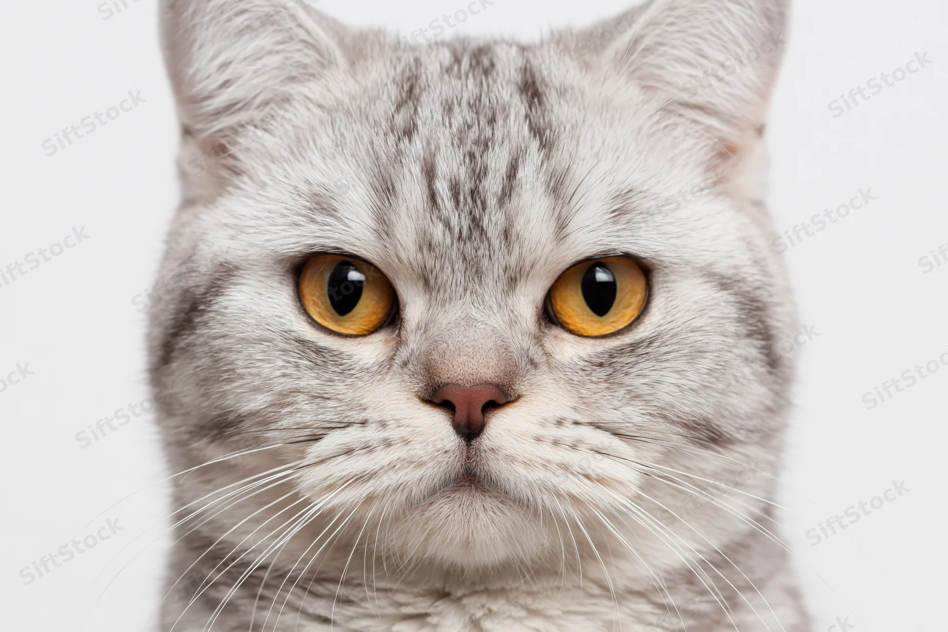 Young british shorthair cat facing camera in studio portrait