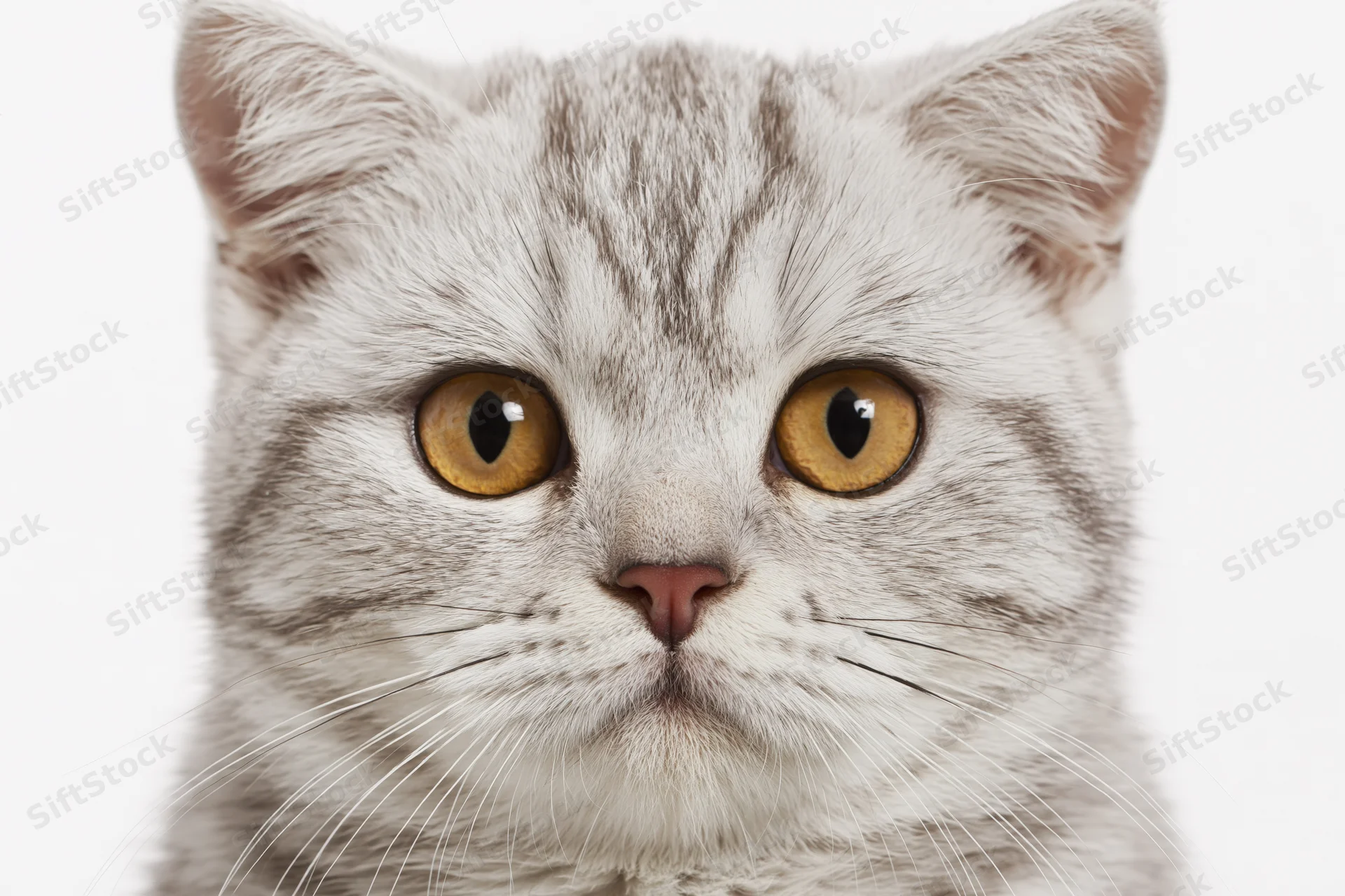 Young british shorthair cat looking directly into the camera in studio portrait