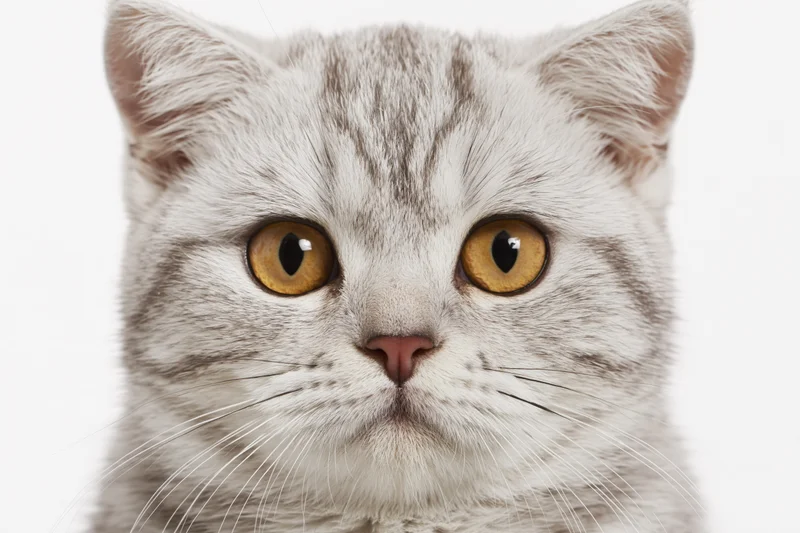 Young british shorthair cat looking directly into the camera in studio portrait