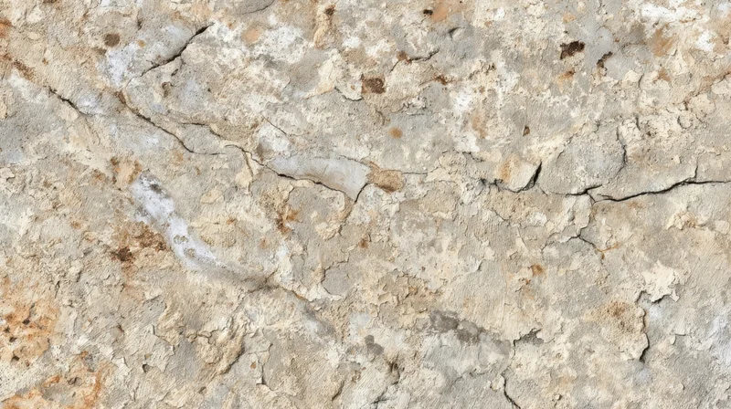 Close-up of a weathered concrete wall with cracks and peeling surface