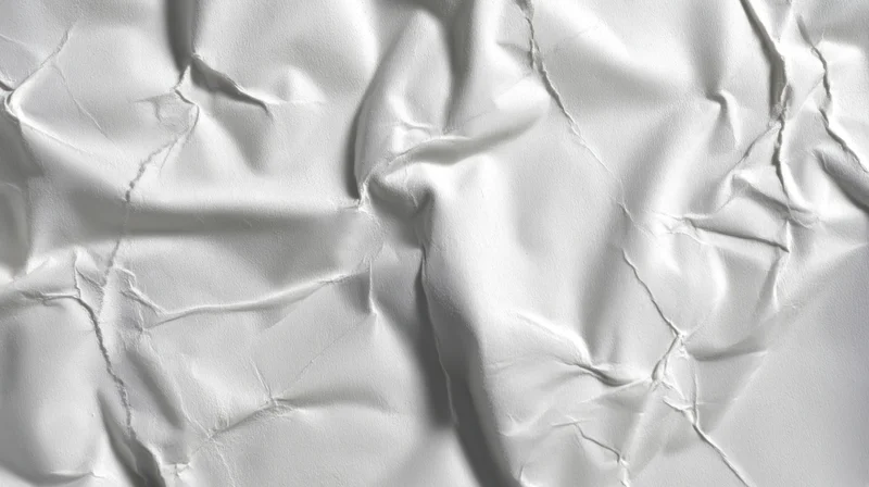 Close-up of crumpled white paper with creases and folds forming a textured surface
