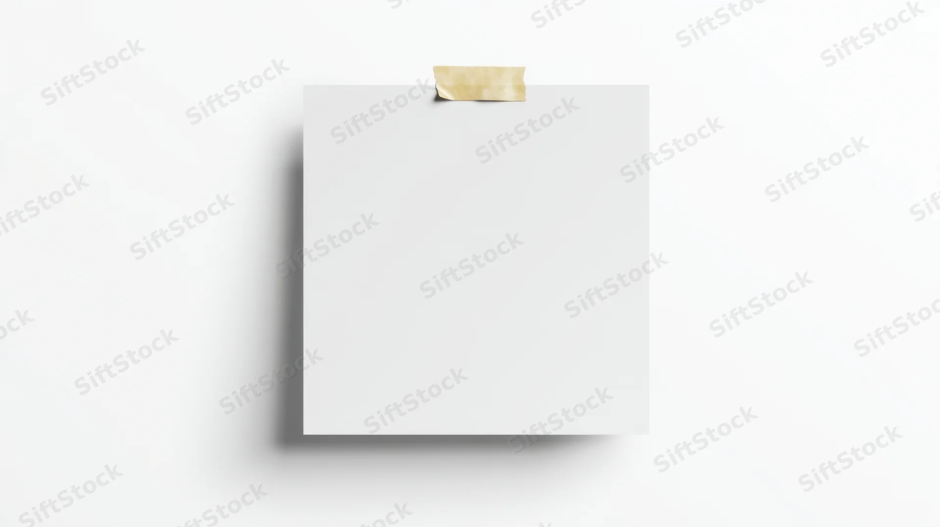 Blank white paper sheet taped to a white surface with copyspace for design or text