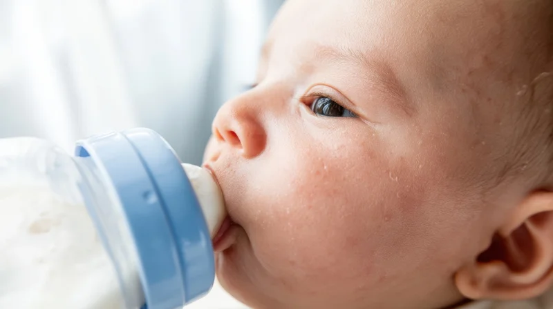 Close-up of a baby drinking from a bottle indoors