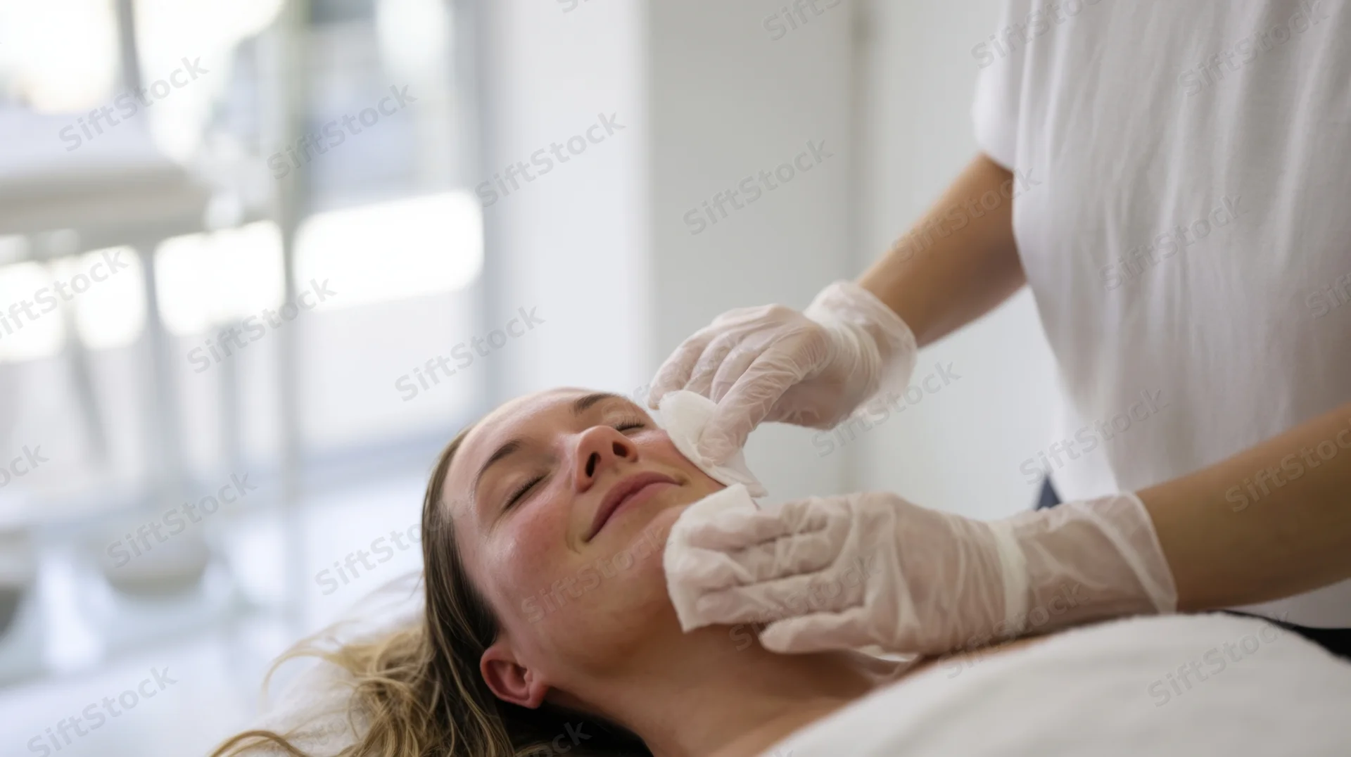 Woman receiving facial treatment in a spa setting