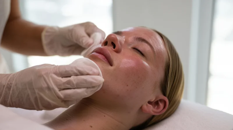 Woman receiving facial skincare treatment in a spa setting