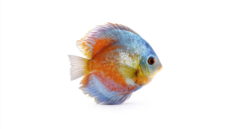 Discus fish in side profile against white background