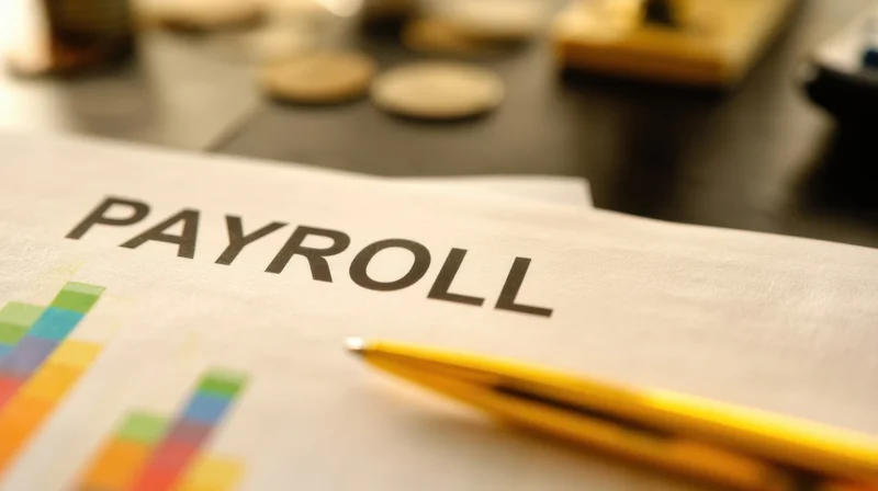 Payroll document with colorful bar chart and yellow pencil on desk