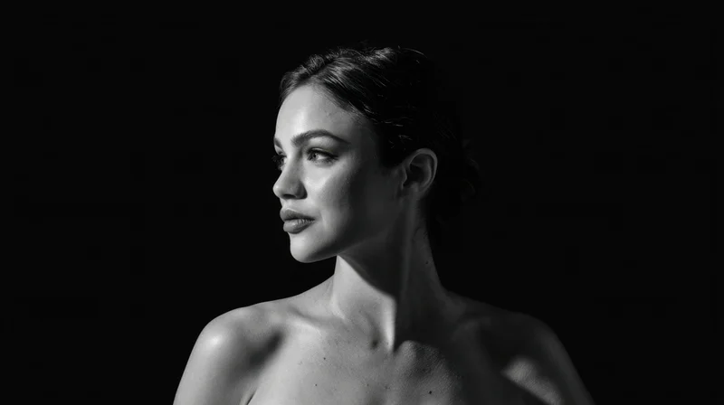 Woman in profile with soft lighting against dark background