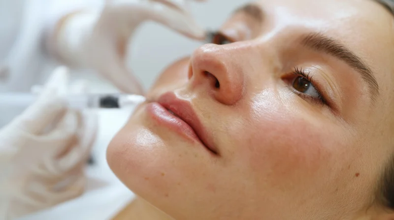 Woman receiving facial injection in a medical clinic
