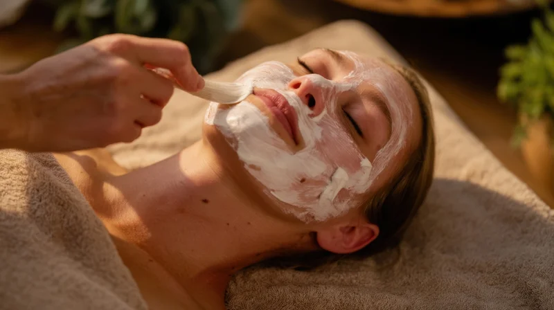 Woman receiving facial mask application at spa