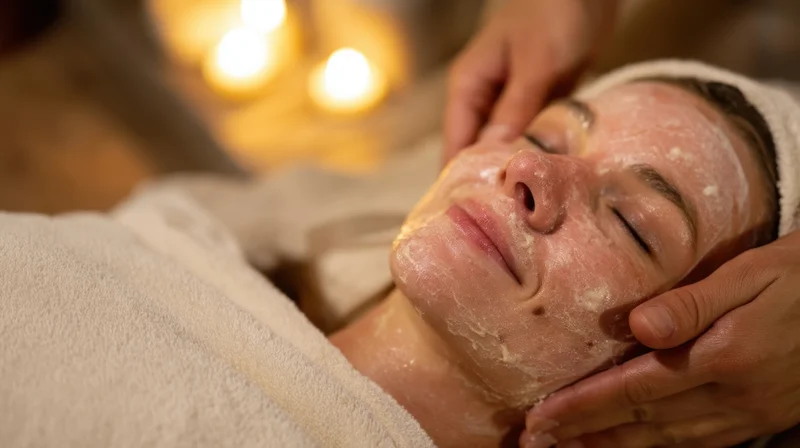 Woman receiving facial massage with cream at spa
