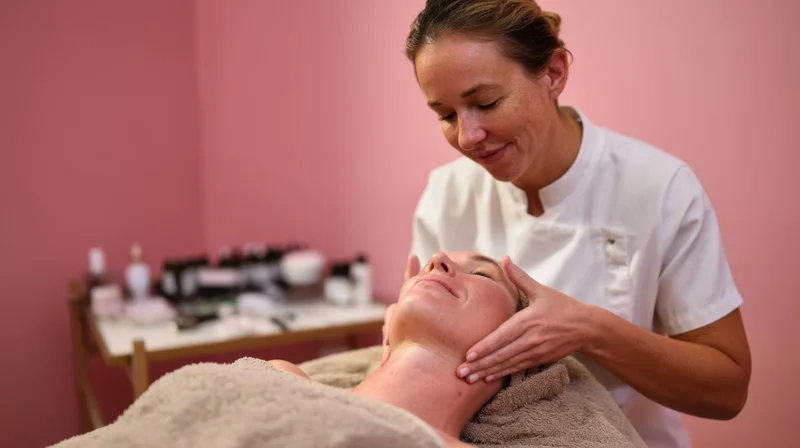 Woman receiving facial massage in a spa treatment room
