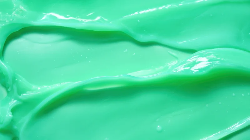 Close-up of smooth green cream with glossy swirled texture