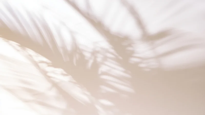 Soft shadows of palm leaves cast on a light beige wall