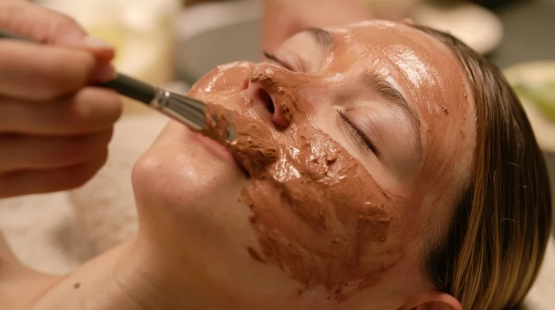 Woman receiving facial mask application at spa