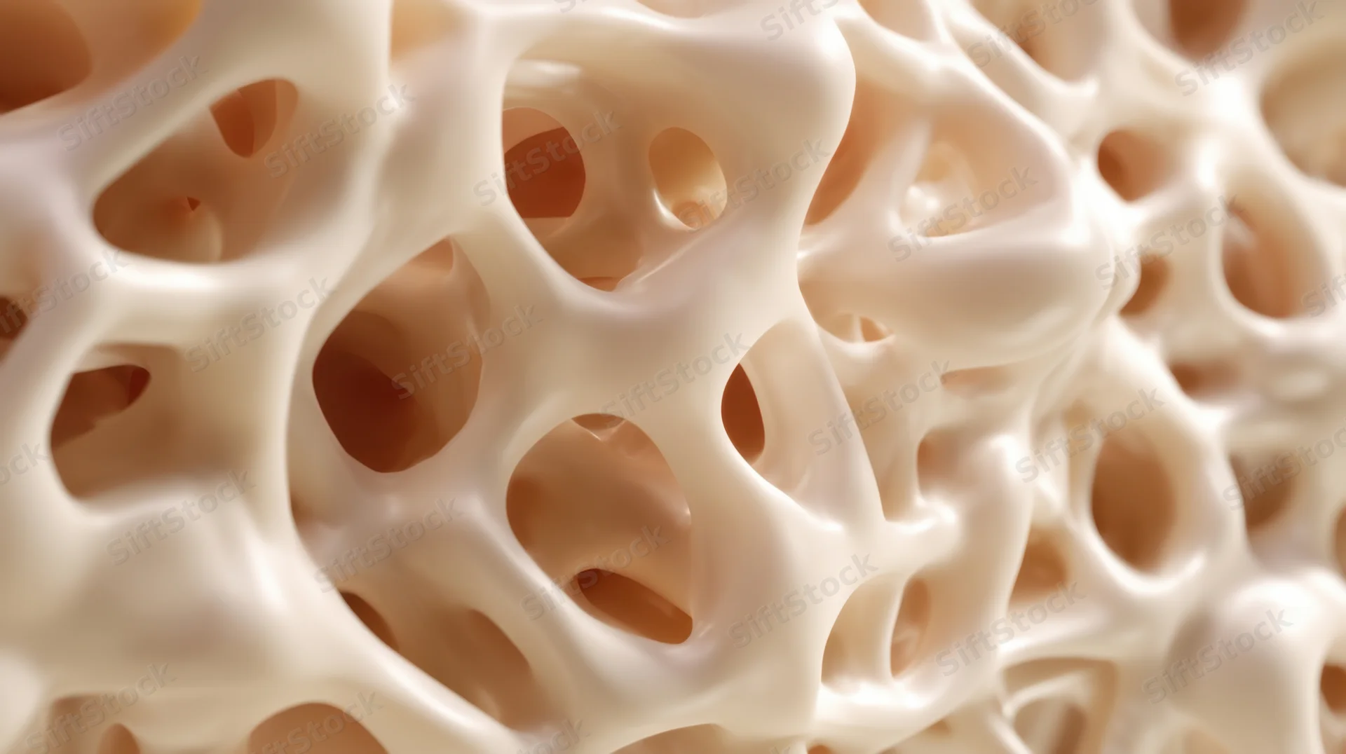 Close-up of trabecular bone structure showing porous network of spongy tissue