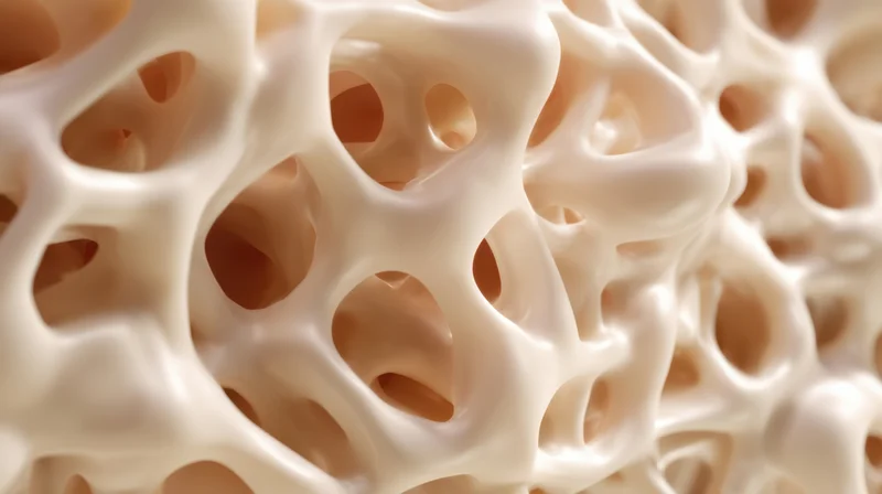 Close-up of trabecular bone structure showing porous network of spongy tissue