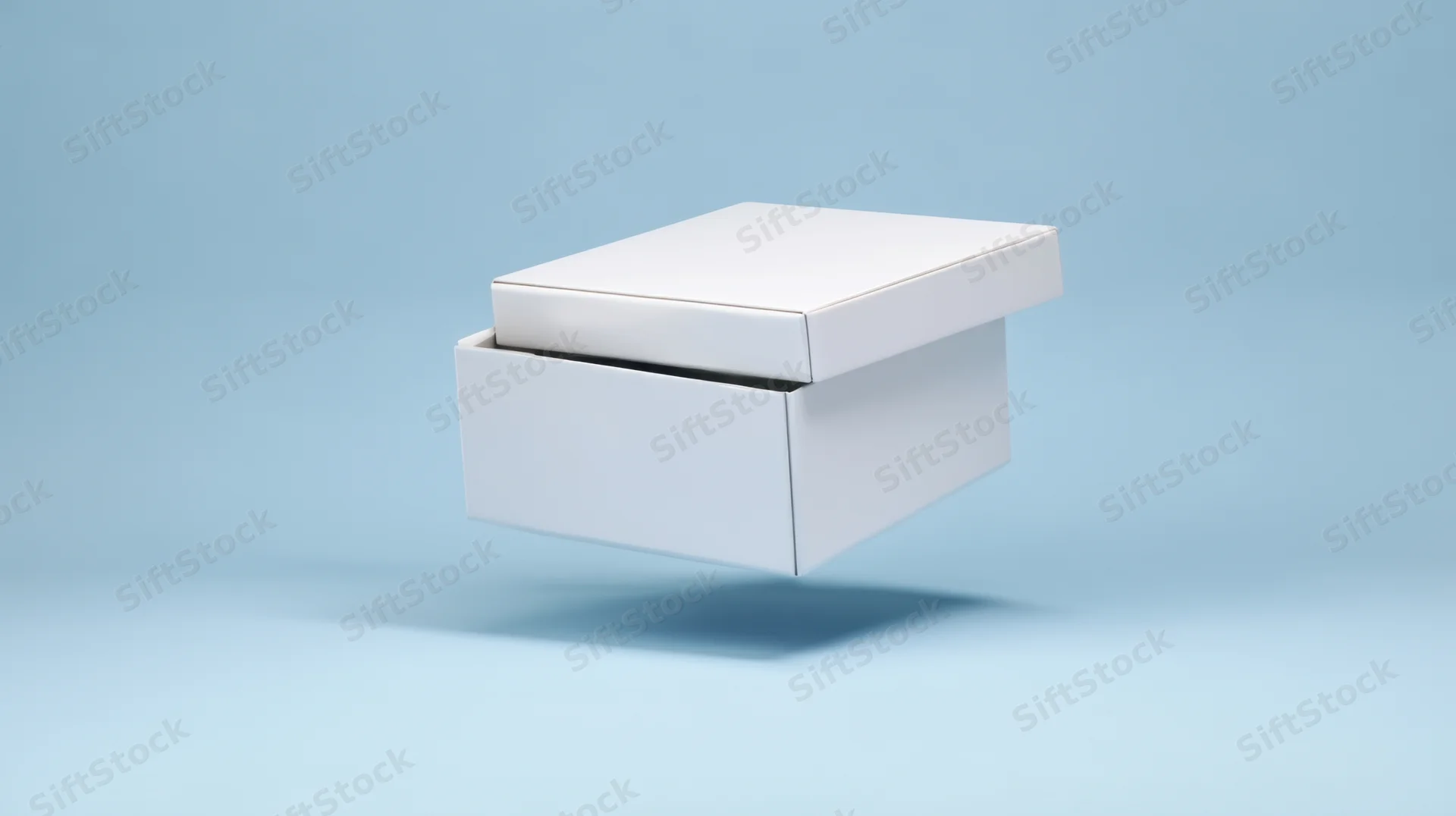 White open box floating against light blue background