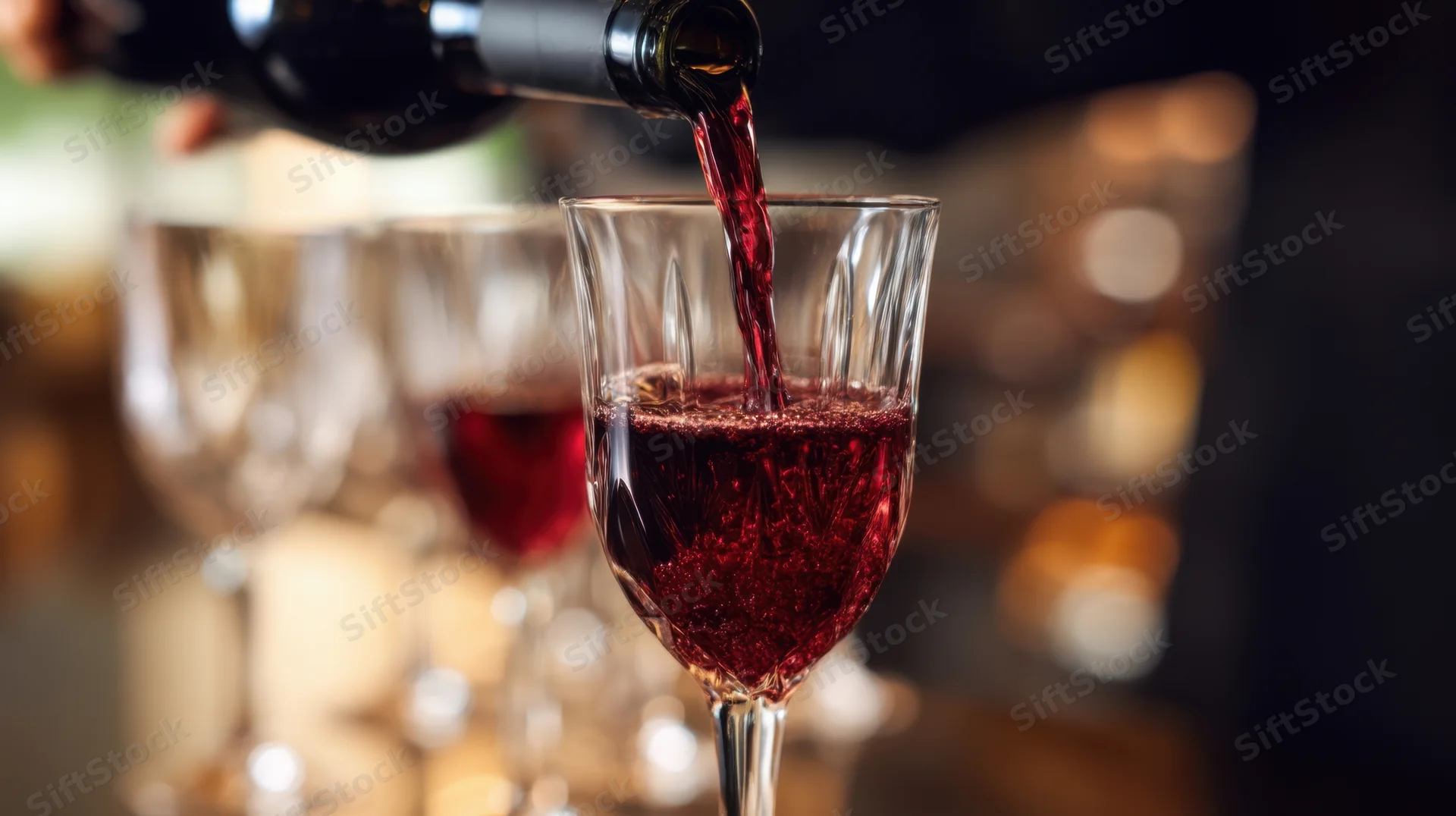 Bartender pouring red wine into a glass at a bar