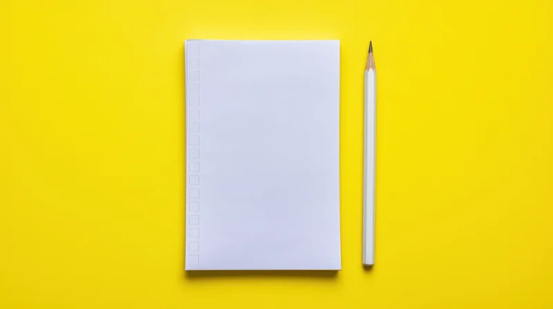 Blank notepad and pencil on yellow surface, top view, flat lay arrangement