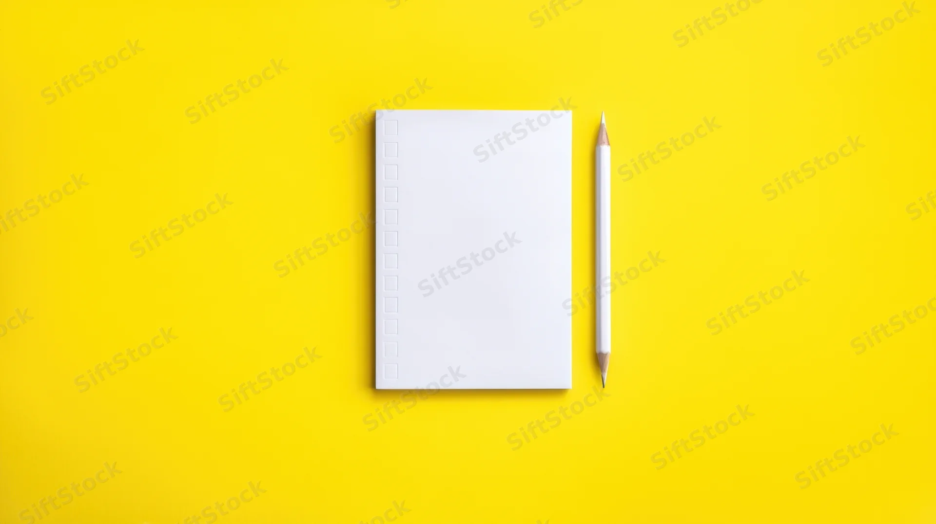 Blank notebook and pencil on yellow background with copyspace