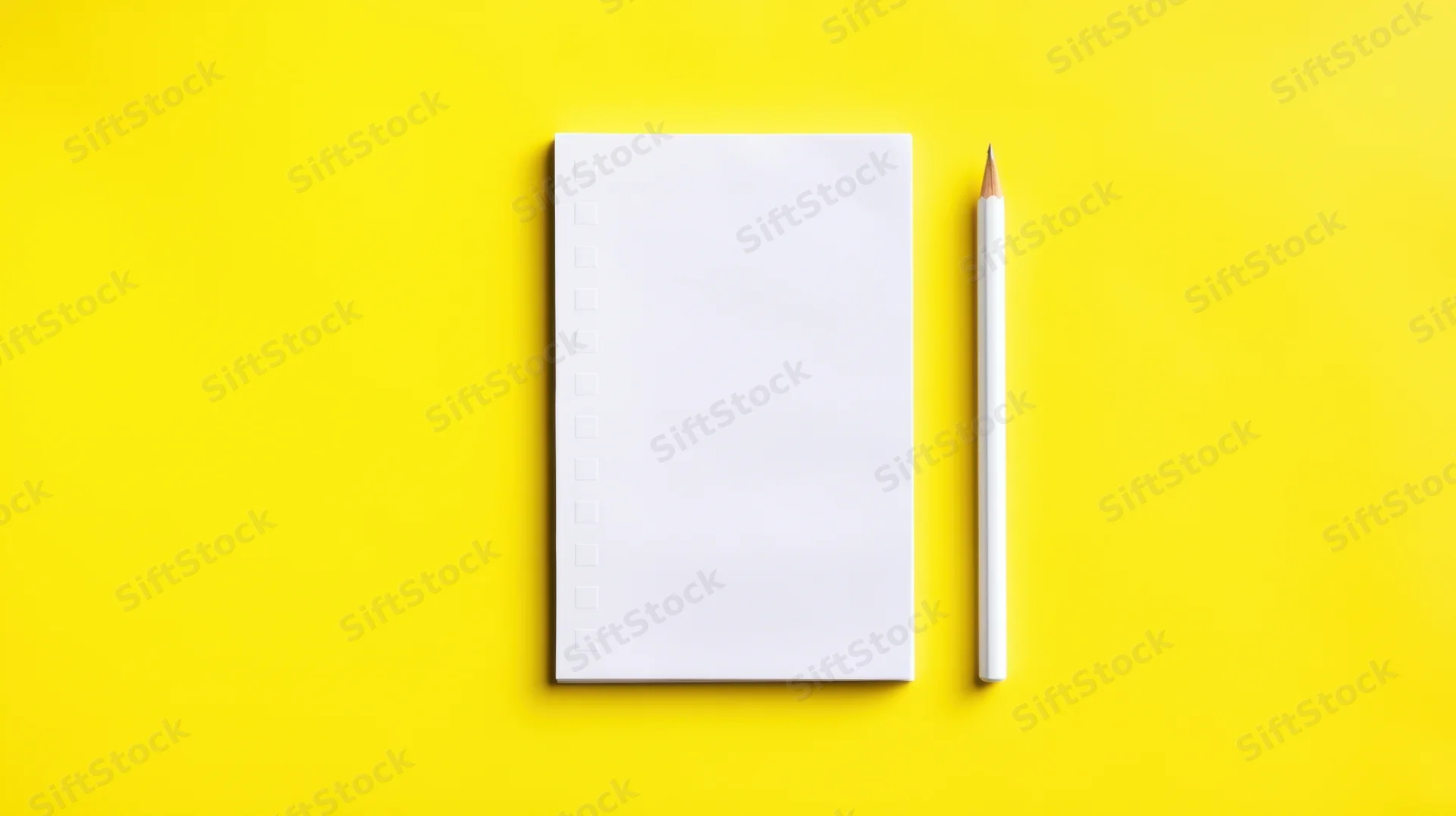 Blank notepad and pencil on yellow background, top view, flat lay, copyspace
