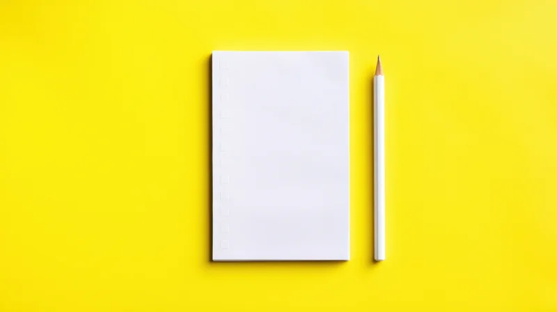 Blank notepad and pencil on yellow background, top view, flat lay, copyspace