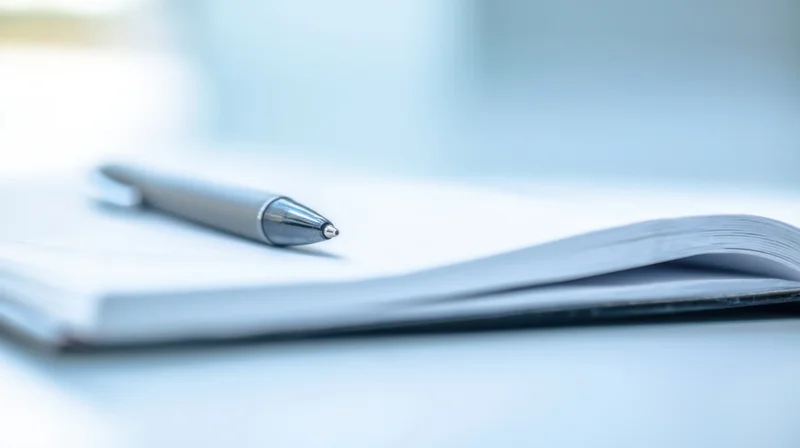 Silver pen resting on open notebook on a desk