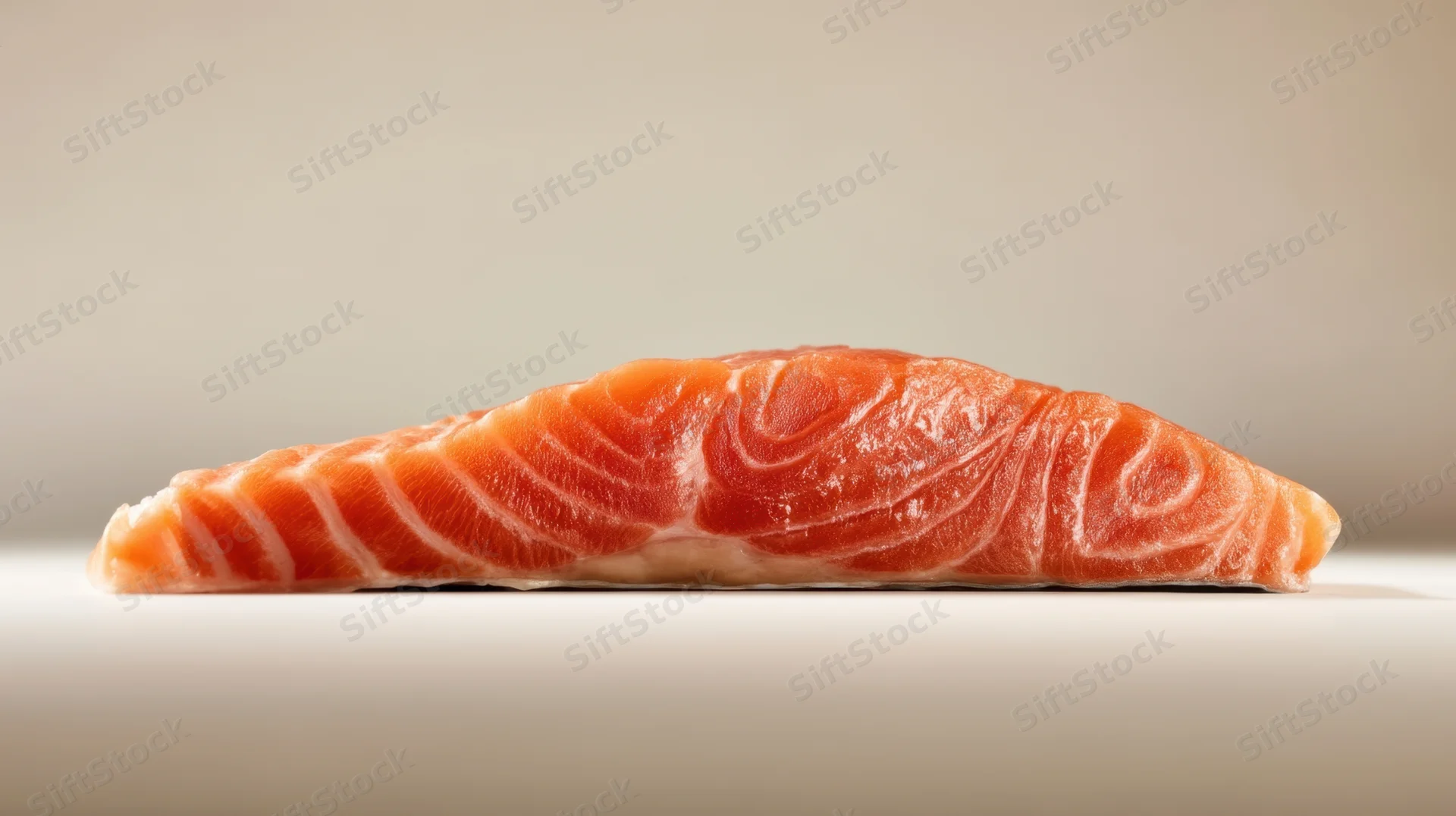 Raw salmon fillet on a white surface