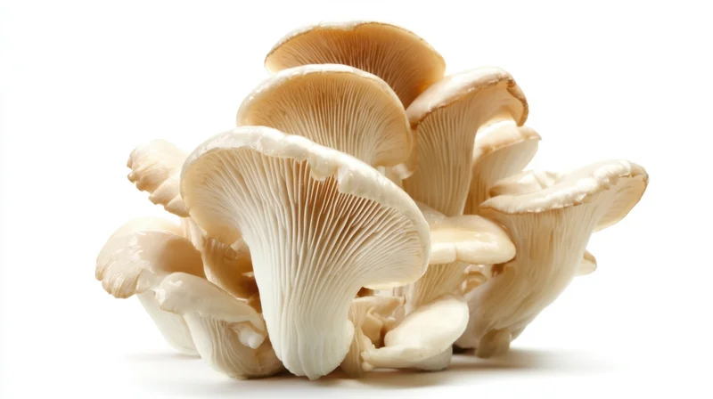 Cluster of fresh oyster mushrooms on a white background