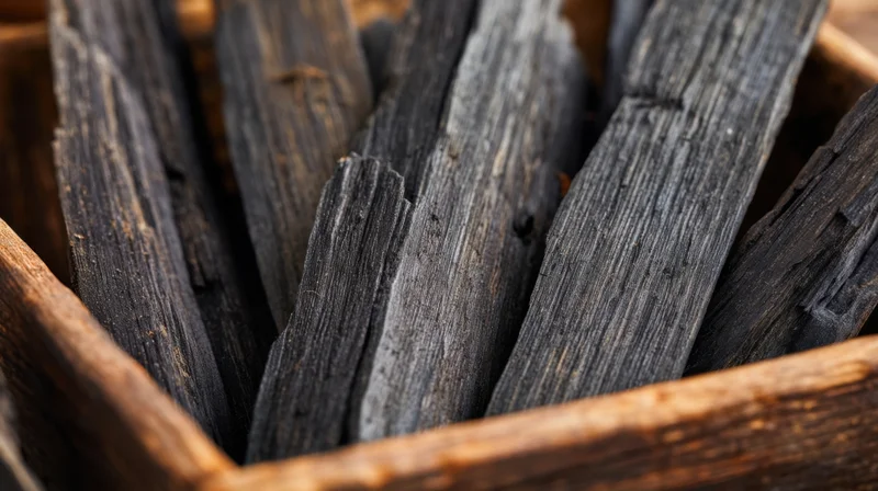 Charcoal sticks in a wooden basket for smudging and spiritual cleansing
