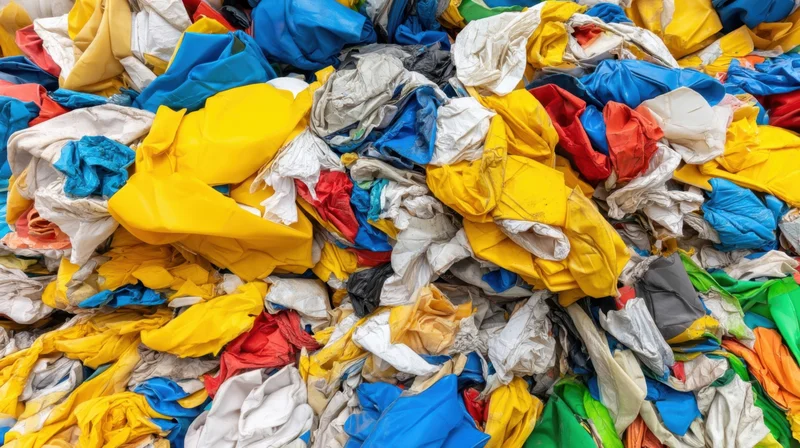 Crumpled plastic bags and films piled together in a recycling or waste processing facility