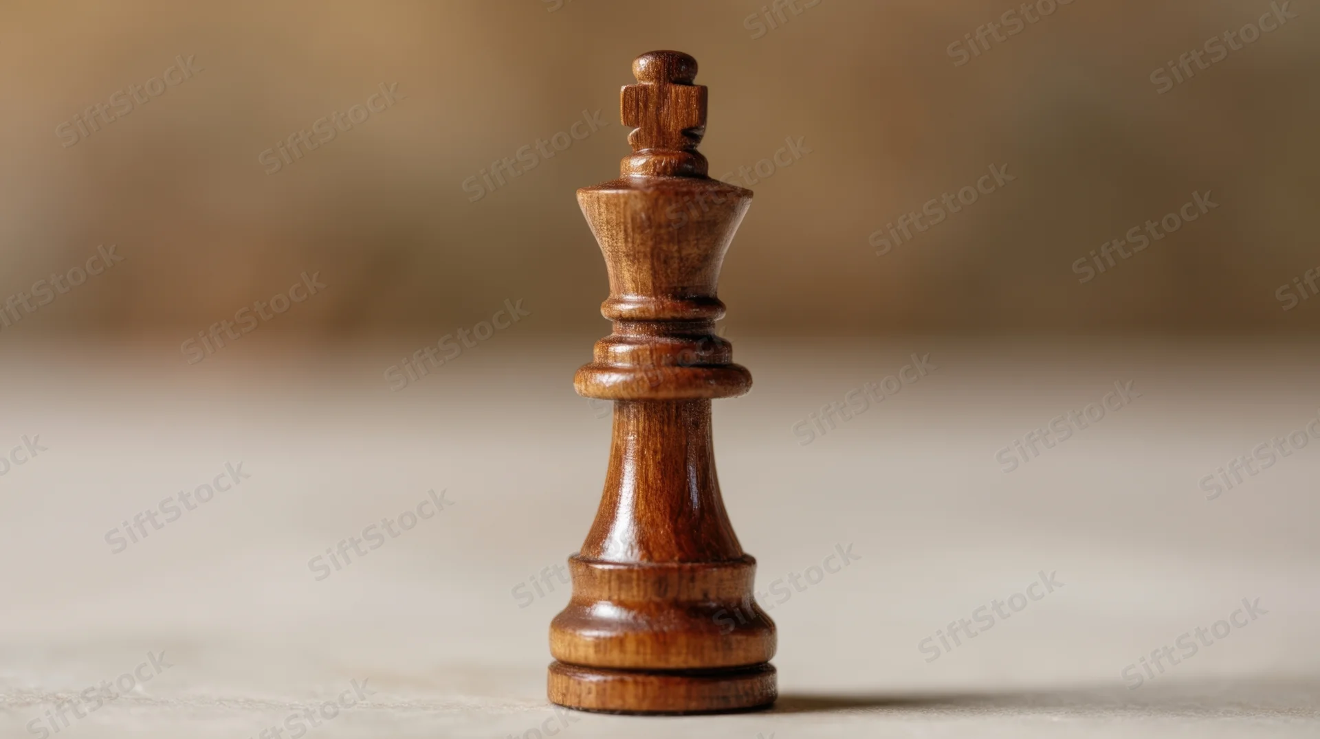 Wooden chess king standing alone on a smooth surface