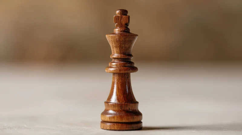 Wooden chess king standing alone on a smooth surface
