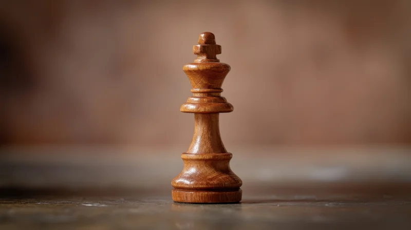 Wooden chess king standing alone on a dark surface
