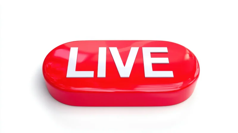 Red glossy 3d button with white live text on white background
