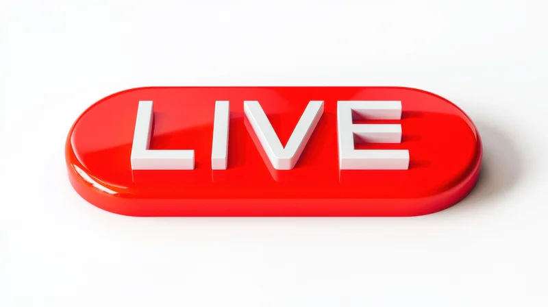 Red glossy 3d button with white live text on white background