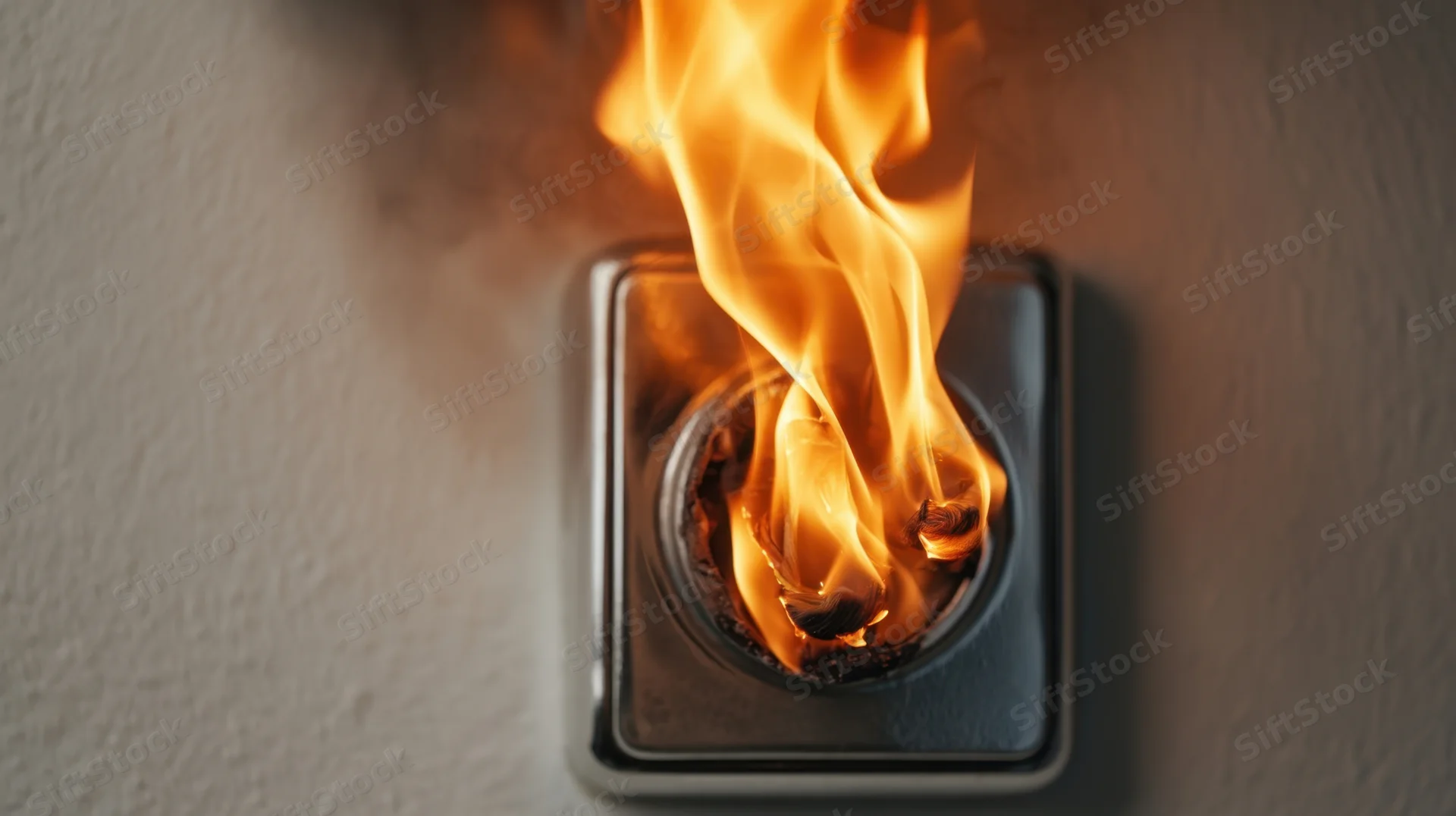 Flames erupting from an electrical wall socket
